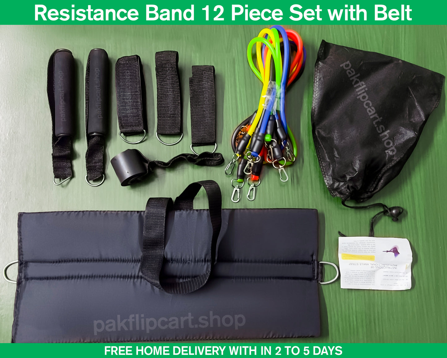 Resistance Band 12 Piece Set with Belt- 145kg